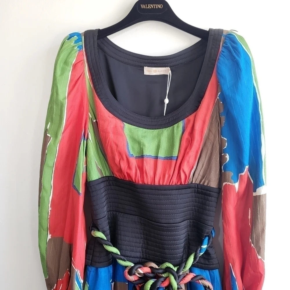 New Tory Burch Tie Waist Painted Geo SS20 Runway Dress NWT Size 2